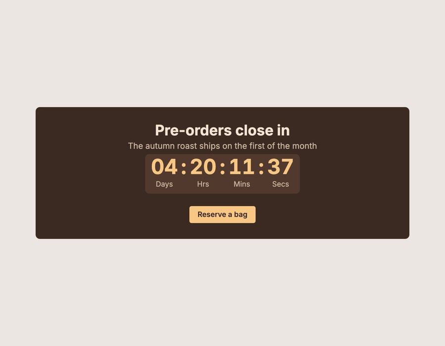 A dark brown collection page timer reading Pre-orders close in, with a Reserve a bag button