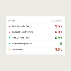 The metrics panel of a Lighthouse mobile report: First Contentful Paint 3.5 s, Largest Contentful Paint 6.0 s, Total Blocking Time 0 ms, Cumulative Layout Shift 0, Speed Index 3.5 s