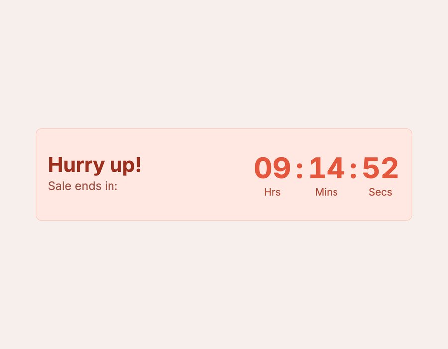 A coral product page timer with Hurry up and Sale ends in on the left and the countdown on the right